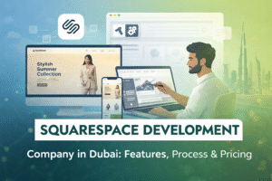 Squarespace development company in Dubai creating a modern business website on desktop and mobile screens
