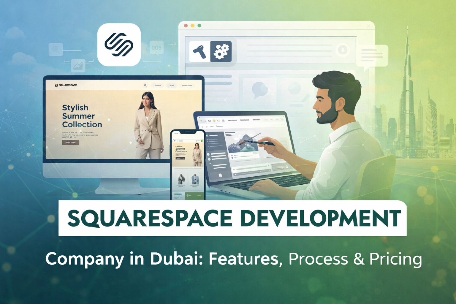 Squarespace development company in Dubai creating a modern business website on desktop and mobile screens